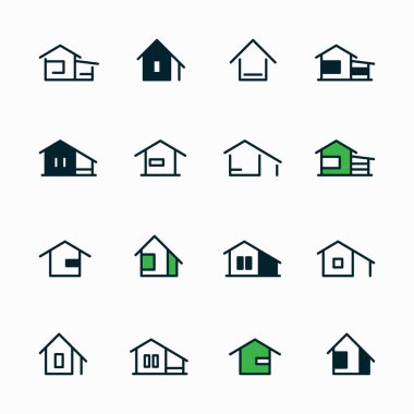 House icons over white set illustration