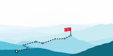 Abstract mountains with way to peak and flag illustration 