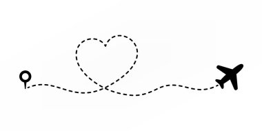 Plane and heart shape path illustration