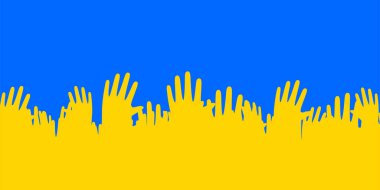 Human hands in Ukrainian flag color