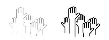 Many hands up icon over white illustration