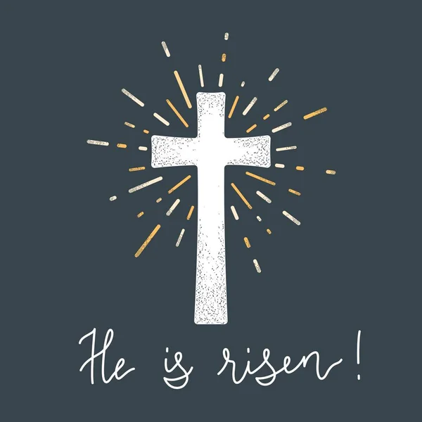 Religion cross with text He is risen vector illustration