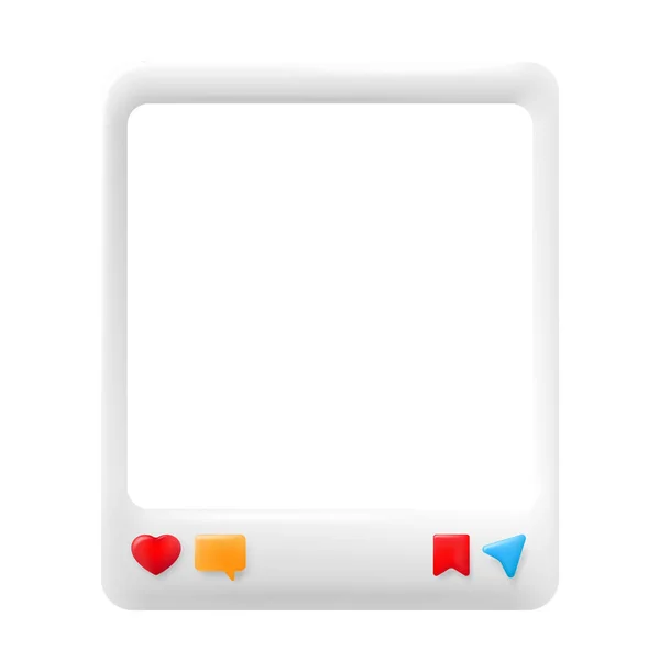 ボタンのような心を持つソーシャルメディアの写真フレーム3Dイラスト — ストックベクタ