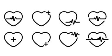 Hearts with pulse beat sign, line icons set illustration