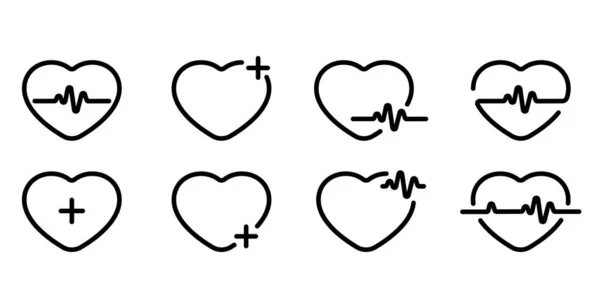 Hearts Pulse Beat Sign Line Icons Set Illustration — Stock Vector