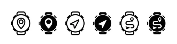 Set Armbanduhr Mit Gps Pin Symbol Abbildung — Stockvektor