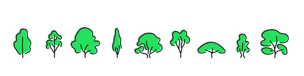 Flache Bäume Gesetzt Linie Wald Baum Natur Pflanze Isoliert Illustration — Stockvektor