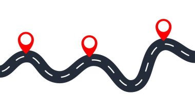 GPS konumu kırmızı pim yolda asfalt yol illüstrasyonu