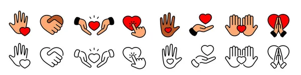 Corações Com Mãos Ícones Conjunto Ilustração —  Vetores de Stock