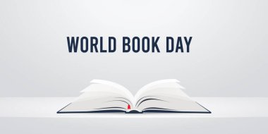 Dünya kitap günü açık kitap illüstrasyonunun üzerine yazılmış.