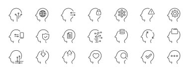 Beyni farklı çizgi simgeleri resimleme ayarlandı. Beyin, yaratıcılık, fikir kavramı