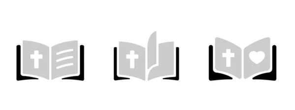 Otwórz Ikonę Książki Biblijnej Piktogram Zestaw Ilustracji — Wektor stockowy