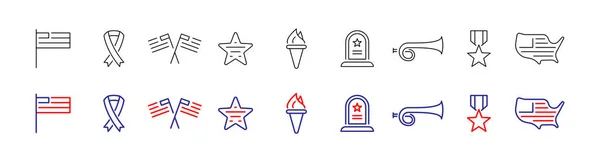 Usa Memorial Veteran Day Line Icon Set Isolated Illustration — Stock Vector