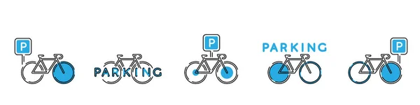 自転車駐車線のアイコンセットイラスト — ストックベクタ