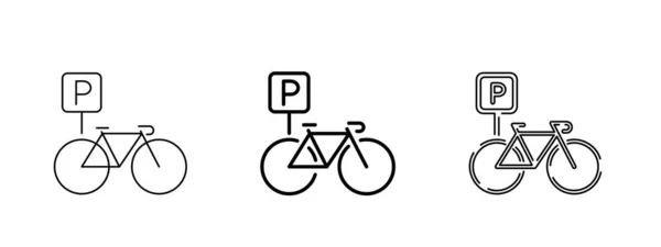 Bike Parcheggio Icona Linea Set Illustrazione — Vettoriale Stock