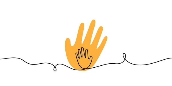 Mão Criança Mão Pai Uma Ilustração Linha —  Vetores de Stock