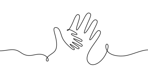Детская Рука Родительской Руке Одна Линия Иллюстрации — стоковый вектор