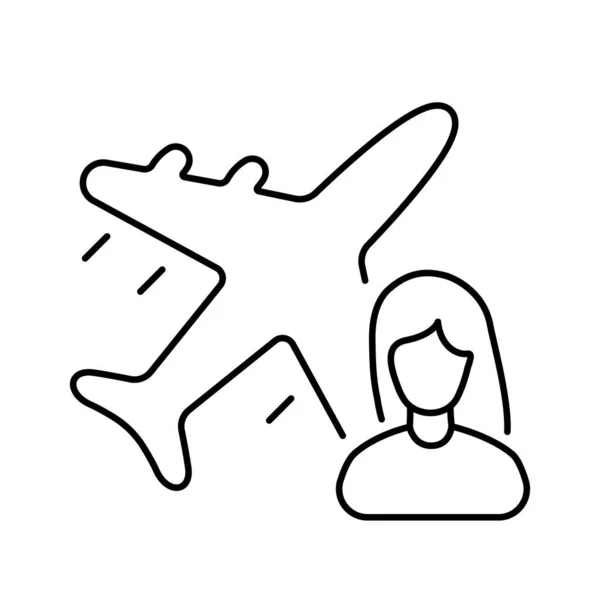 Aeromoça Com Ilustração Ícone Linha Plana — Vetor de Stock