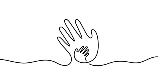 Child Hand Parent Hand One Line Illustration — Stock Vector