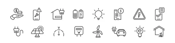 Ikona Vedení Veřejných Služeb Elektrické Energie Nastavena Upravitelná Ilustrace Tahu — Stockový vektor