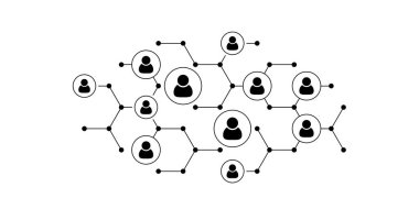 Sosyal kullanıcı ağı, insan ağı illüstrasyonu. Noktalar birbirine bağlı çizgiler ağ oluşturur