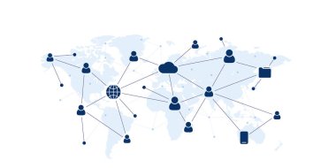 Sosyal kullanıcı ağı, internet illüstrasyonu. Noktalar birbirine bağlı çizgiler ağ oluşturur