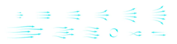 一组显示空气或气流的蓝色箭头 空调方向 以透明的背景要素隔离 — 图库矢量图片