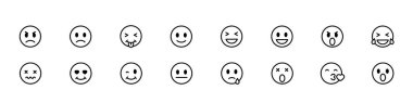 Emoji hazır. Şeffaf arka planda izole edilmiş ince çizgili gülümseme simgeleri. Vektör illüstrasyonu