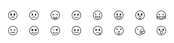 Conjunto Emoji Conjunto Linha Fina Emoticons Sorriso Isolado Sobre Fundo — Vetor de Stock