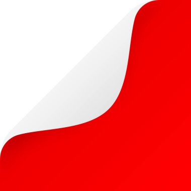 Kırmızı kağıt kıvrılır. Kıvrık sayfa köşesi. Renkli parlak folyo. Reklam ve tanıtım için tasarım elemanı. Boş bir kağıt parçası