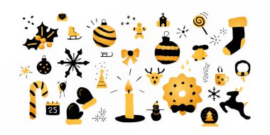 Set of hand drawn christmas icons illustration