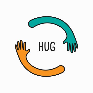 Eller daire şeklindeki vektör illüstrasyonunda sarılırlar