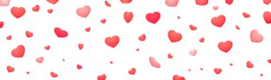 Şeffaf bir arkaplanda kırmızı kalpler konfetisi, png ve eps