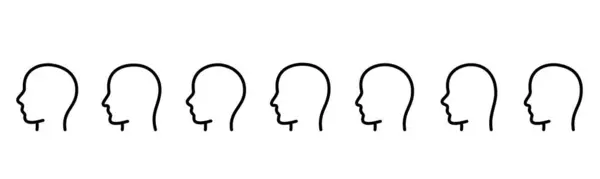 Profilo Testa Umana Linea Nera Silhouette Icona Set Vettoriale Illustrazione Illustrazione Stock