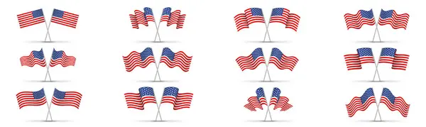 Stati Uniti Bandiera Set Simbolo Degli Stati Uniti Forma Ondulata Grafiche Vettoriali
