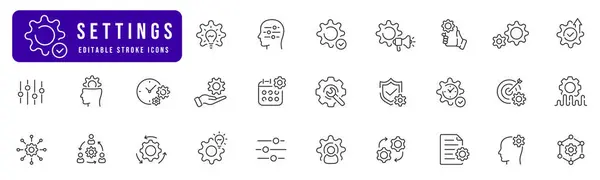 Set Icone Lineari Impostazioni Preferenze Configurazione Elementi Ingranaggio Chiave Ingranaggio Illustrazione Stock