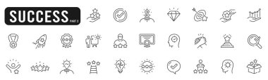 Başarılarla ilgili çizgi simgeleri kümesi. Başarı, yıldız, en iyi, ödül, madalya vesaire. Düzenlenebilir felç. Bölüm 2