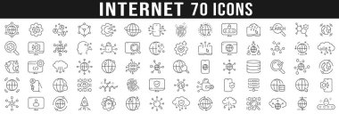 İnternetle ilgili bir sürü simge. Web, bilgisayar, dünya vs. Düzenlenebilir vuruş