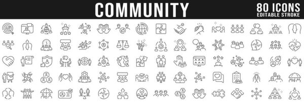 Community line icon big set. People, network, together, team, trust, handshake etc. Editable stroke