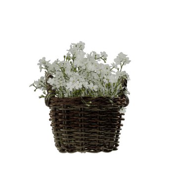 Bahar çiçekleriyle dolu beyaz sepet.