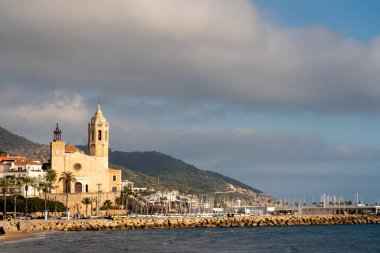 The sunny view of the Sitges city, Spain. Winter holidays destination.