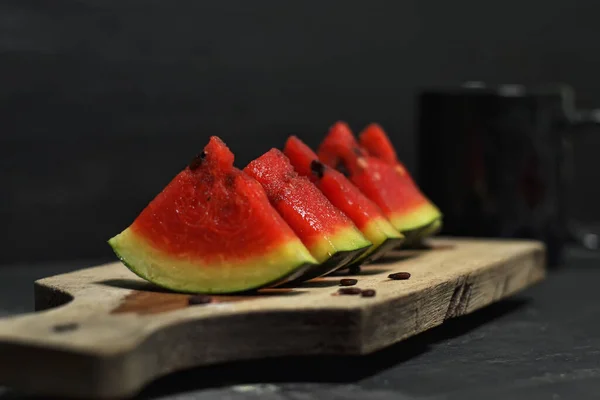 Fresh Watermelon Fruit Board Dark Background — Stock Photo, Image