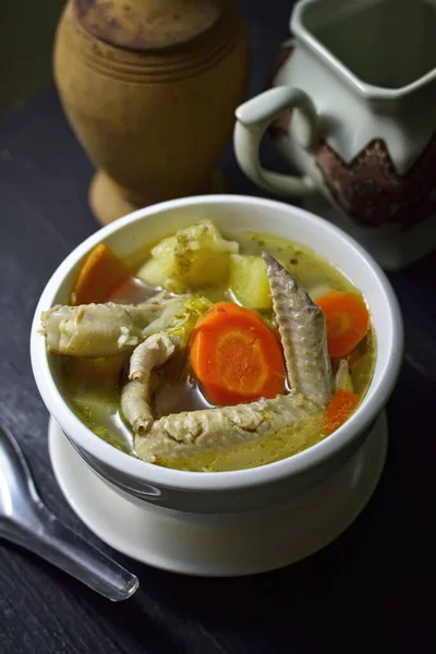 Chicken claw soup, a popular Indonesian food.