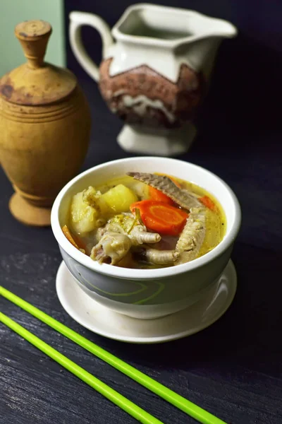 Chicken claw soup, a popular Indonesian food.