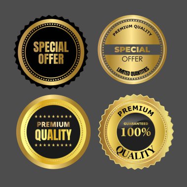 Satış rozeti tasarımı altın rengi ve vektör kolleksiyonu