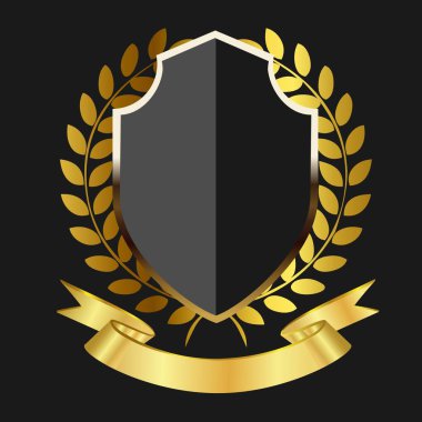 Altın defne çelengi ve kurdeleli siyah kalkan