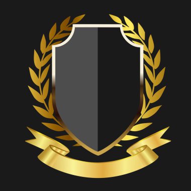 Altın defne çelengi ve kurdeleli siyah kalkan