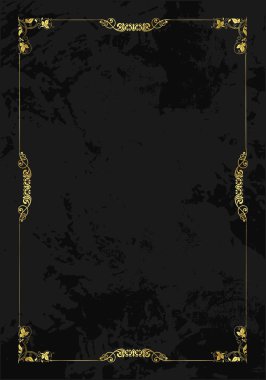 Sertifika, karşılama veya davet için altın çerçeveli siyah boş kapak.