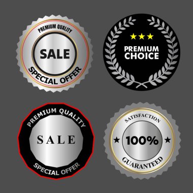 Gümüş rozet ve satış etiketi koleksiyonu 