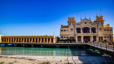 Mondello sahilinin güzel manzarası, Palermo, İtalya